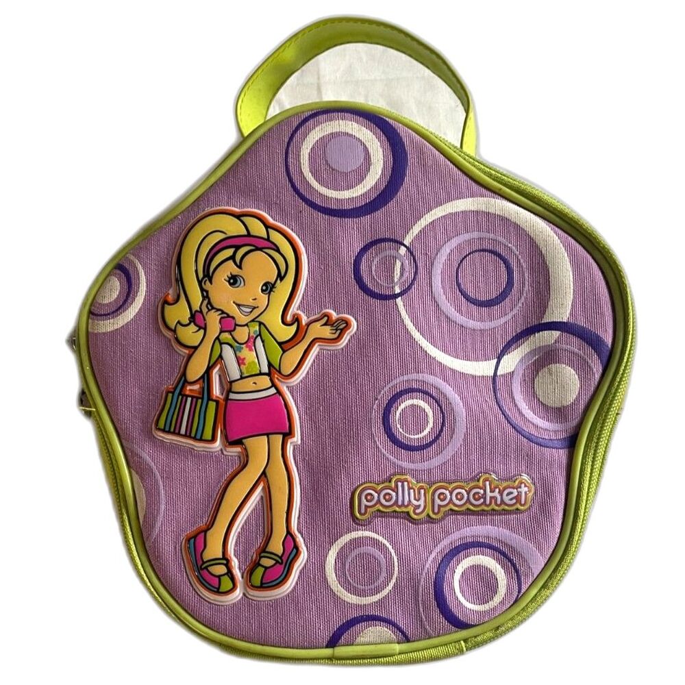 Vintage Polly Pocket Y2K Carrying Case Purse Lunch Bag Lime Green, Purple Mattel
